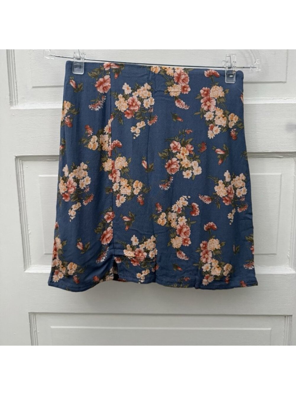 American Eagle Womens XS Blue Floral A-Line Mini Skirt Front Slit Lined